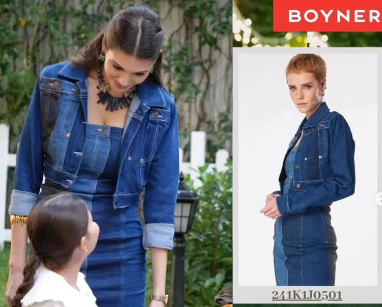 Leyla dizisinde Ceren'in ceketi ve elbisesi: Moschino Jeans 