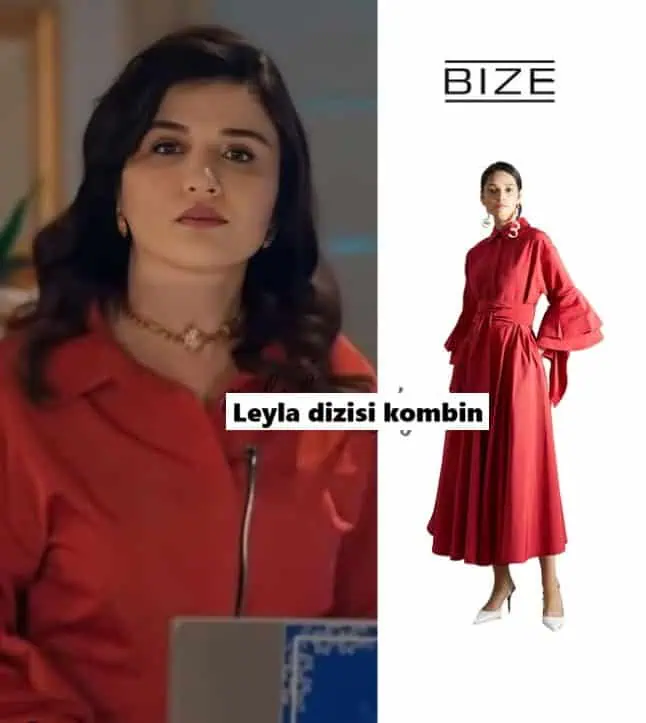 12 Mart Leyla dizisi Nur kıyafetleri kırmızı elbise