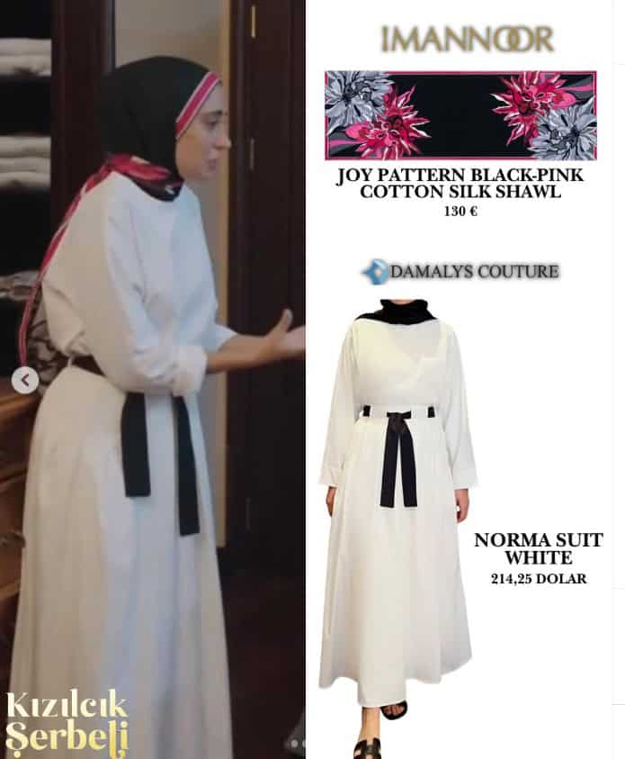 Kızılcık Şerbeti 108.bölüm Nursema tesettür kıyafetleri şal elbise markası